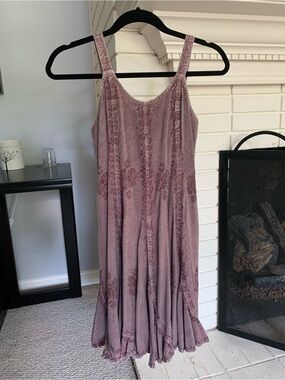 Women’s Dusty Rose Velvet  Dress - Sleeveless Scoop Neck